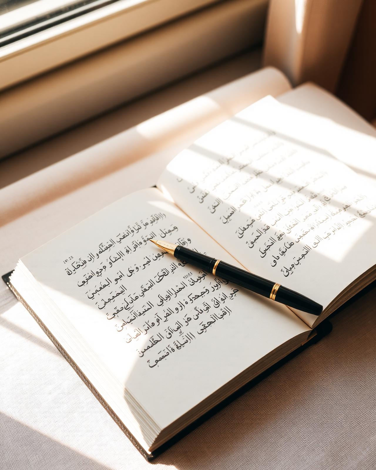 Cahier d'écriture ouvert avec stylo plume